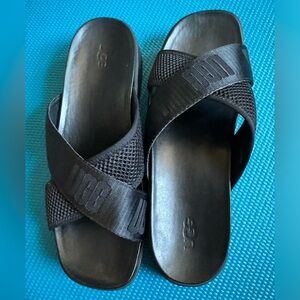 UGG Emily Black Women Slide Logo Slip-on Wedge Crossband Sz 8